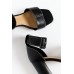 Lucinda Black Leather Buckle Heel