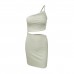 Amazon cross-border design sense, small number, one shoulder drawstring dress, female summer hollow bag hip sling dress